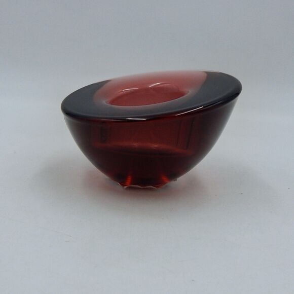 Orrefors Sweden Nordic Light Cranberry Crystal Glass Tealight Lena Bergstrom - Picture 2 of 8